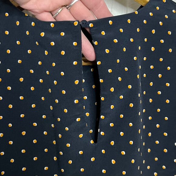 MNG Basics Women's Navy Polka Dot Cuffed Short Sleeve Tie Front Blouse Top Sz 4 - Picture 10 of 15
